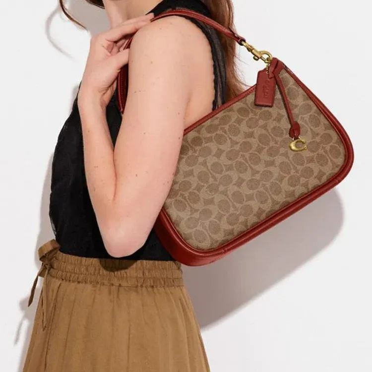 COACH Cary Coated Canvas With Calfskin Handbag Shoulder Bag Crossbody Bag Large Size Women's Brown-5