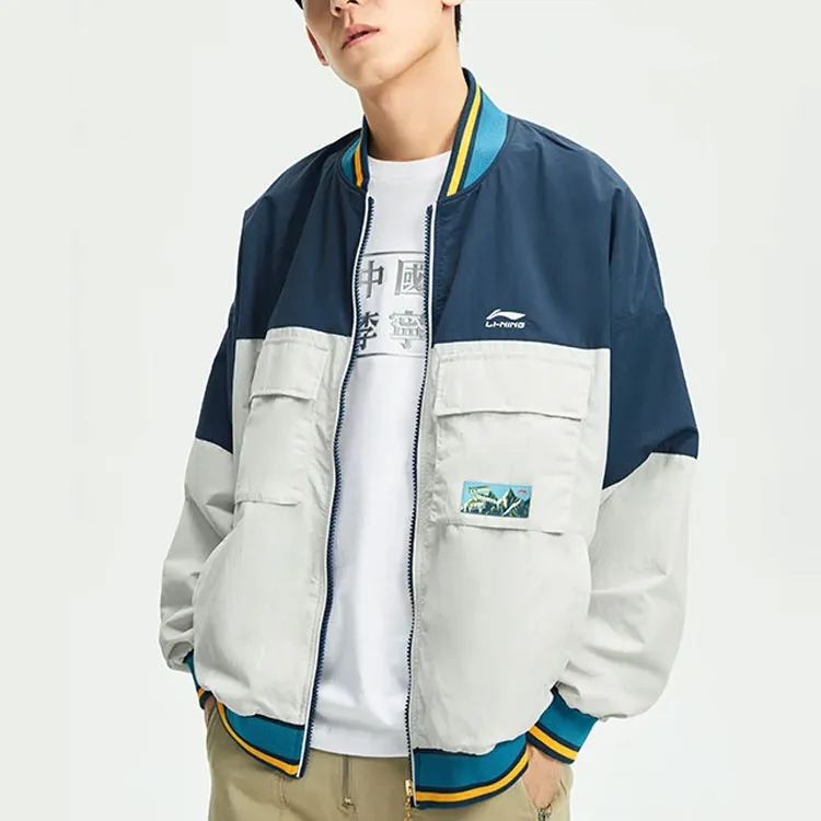 LiNing Sports Trend Series Jacket Fall Unisex Deep Water Duck Blue Antarctic Gray Multicolor-2