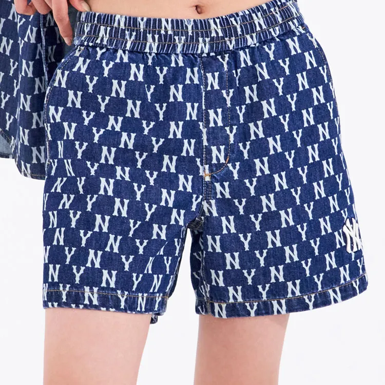 MLB Old Flower Denim Shorts Unisex Blue-3