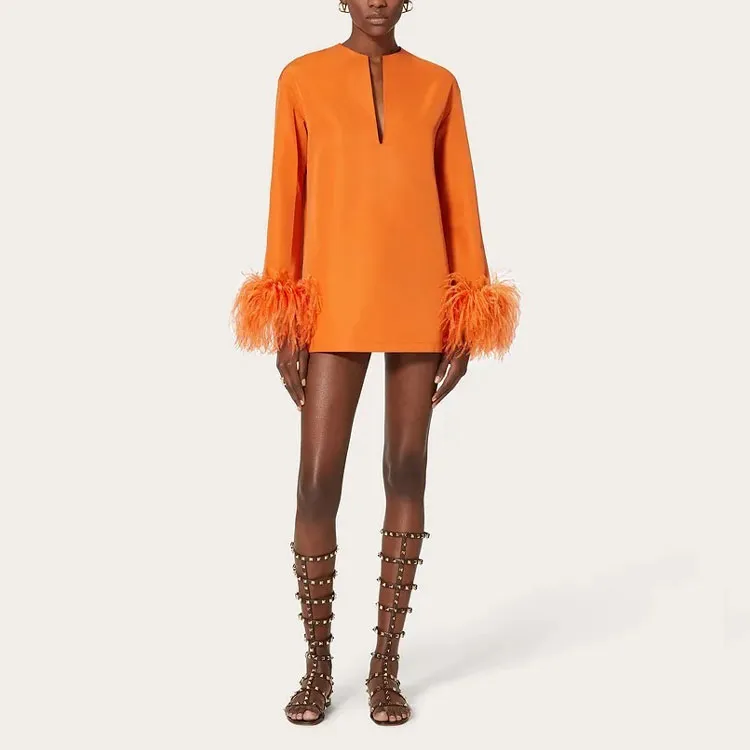 Valentino Long-Sleeved Dresses Women's Orange-2