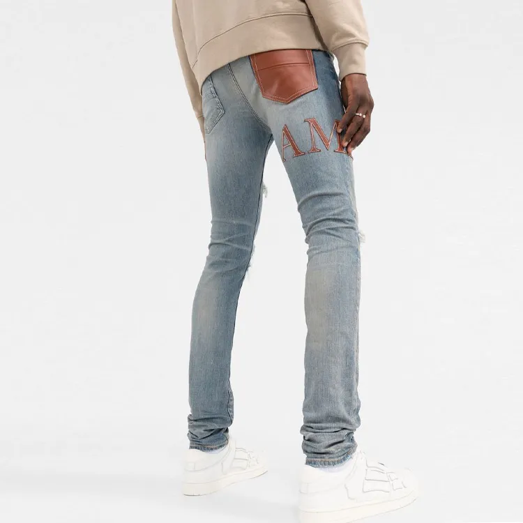 AMIRI Leather Stitch Logo Clay Indigo Jean-4