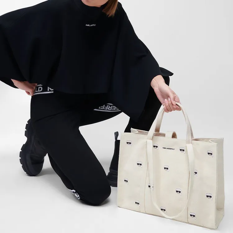 KARL LAGERFELD K/Ikonik Cotton Tote Bag, Shopping Bag, Shoulder Bag, Handbag Women's Ecru-4