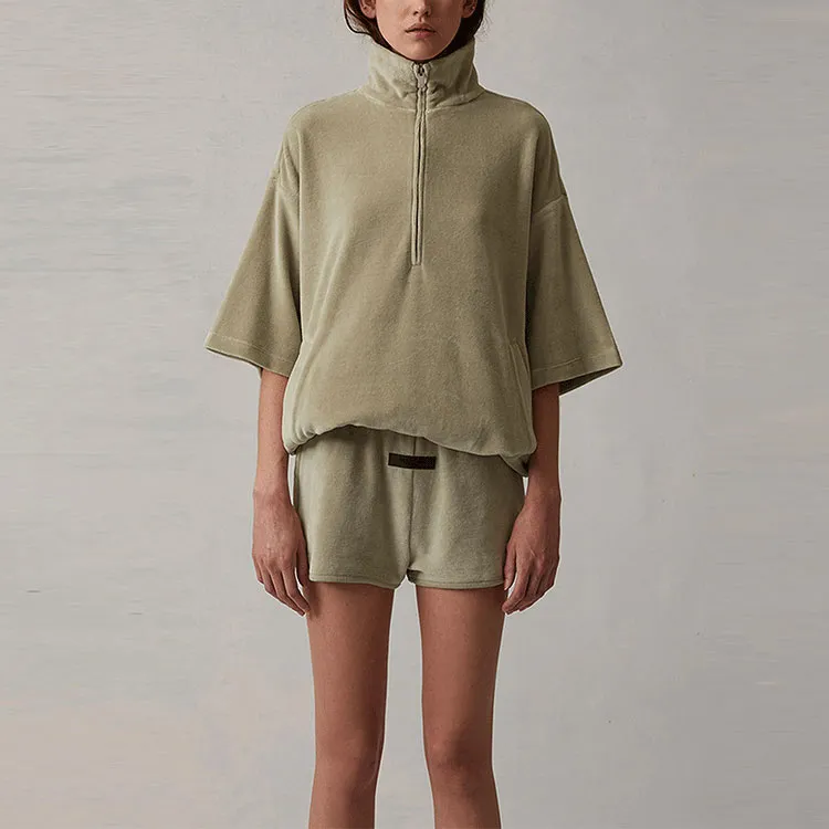 Fear Of God Essentials Logo Patch Velour Shorts-3