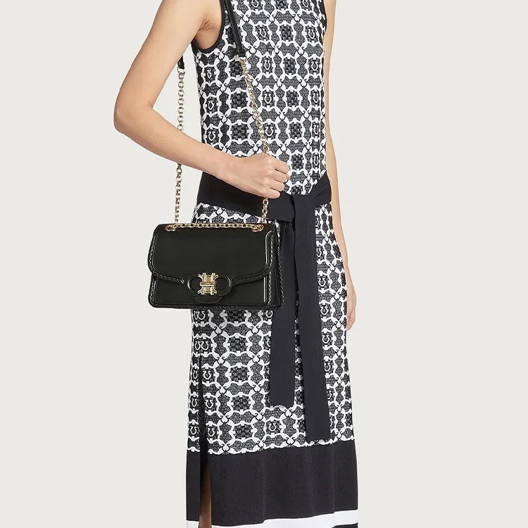 FERRAGAMO GANCINI Cow Leather Flap Bag, Shoulder Bag, Crossbody Bag Regular Women's Black-4