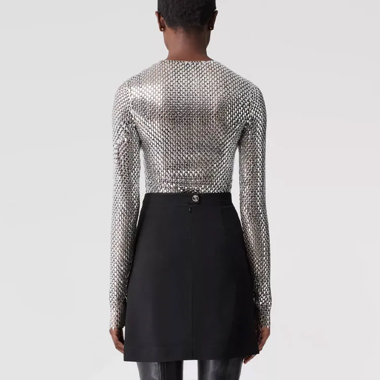 Burberry Metallic Paillette Embellished Mesh Top 'Silver'-2
