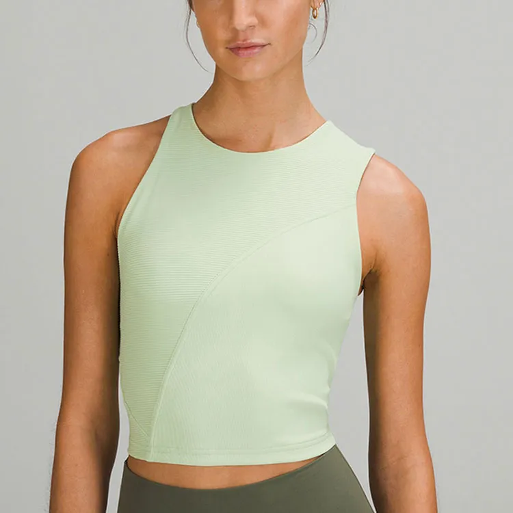 Lululemon Ribbed Asymmetrical Yoga Tank Tops Women's Green-2