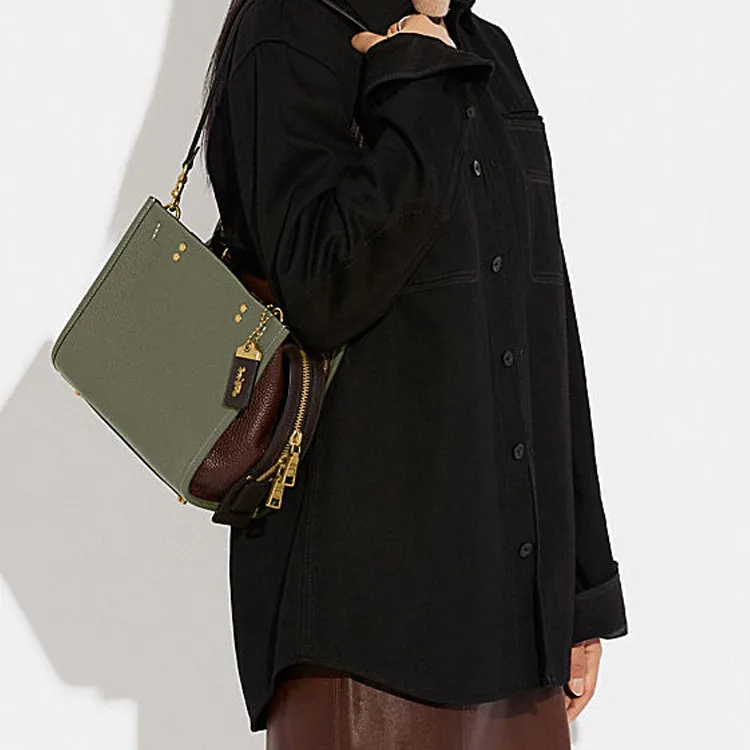 COACH Rogue Cow Leather Handbag Shoulder Bag Crossbody Bag Medium Size Women's Olive Green-3