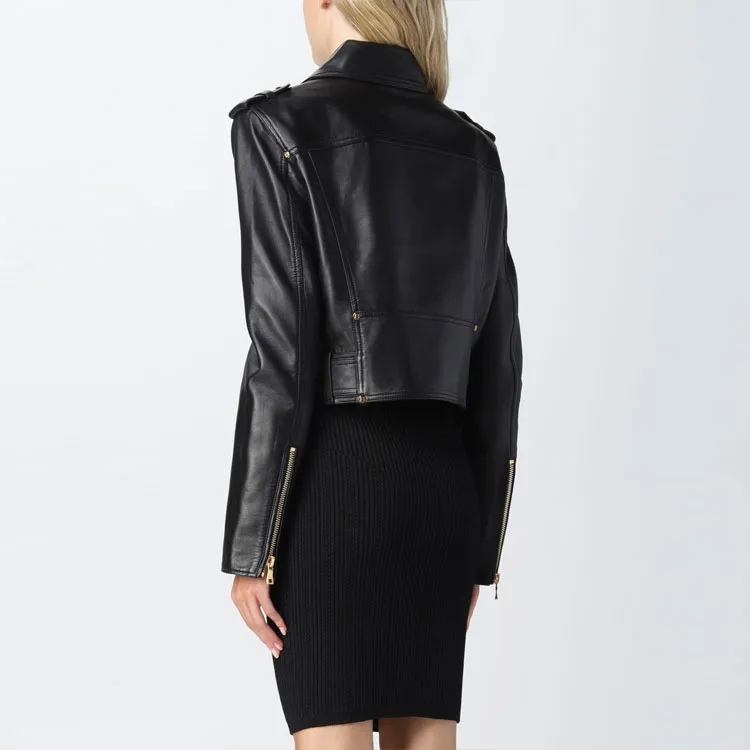 BALMAIN Chain Quilted Leather Crop Jacket Black-3