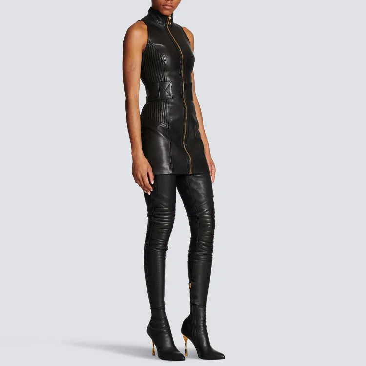 BALMAIN Zip up Leather Mini Dress-3