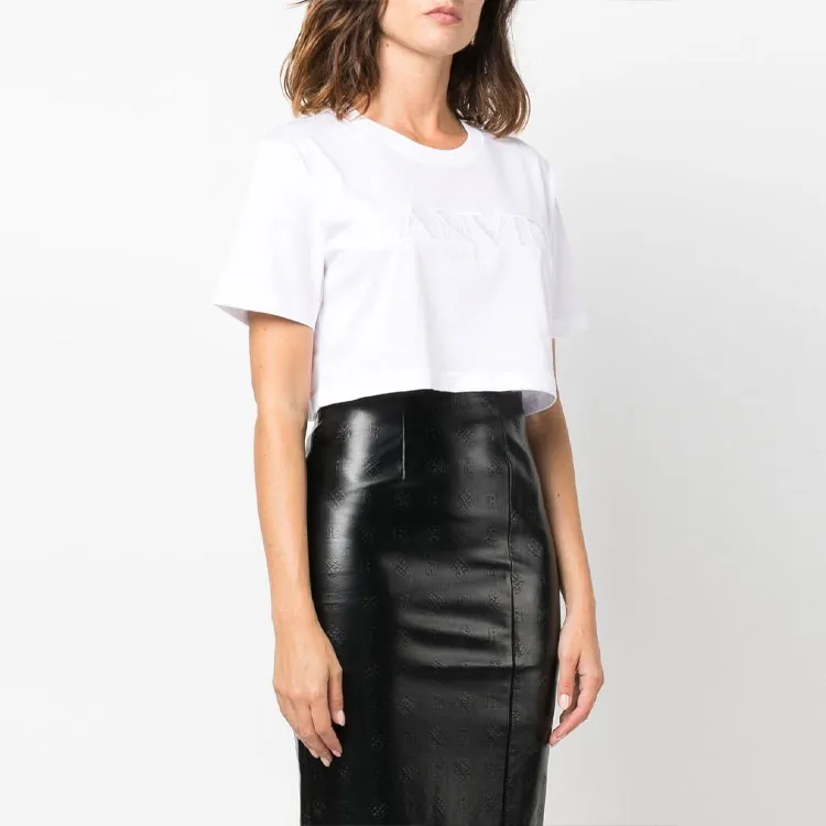 Lanvin Paris Embroidered Cropped Tee 'Optic White'-3