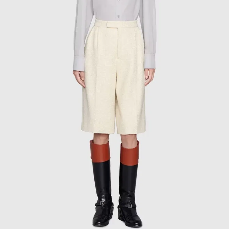 GUCCI High Rise Tweed Shorts White-2