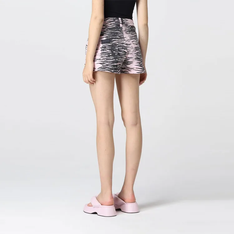 GANNI Tiger-stripe Denim Shorts-3