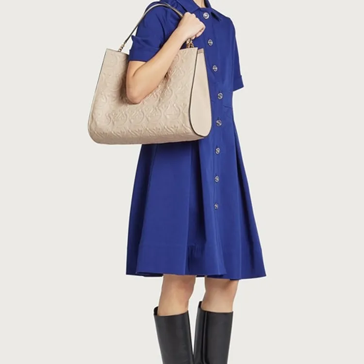 FERRAGAMO Trifolio Soft Calfskin Combo Bag Tote Bag Shopping Bag Handbag Shoulder Bag Women's Ecru-6