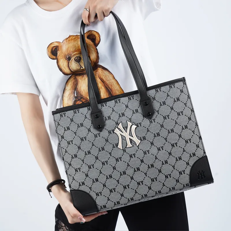 MLB Monogram Collection Polyester Tote Bag Shopping Bag Shoulder Bag Handbag Regular Unisex Gray-5