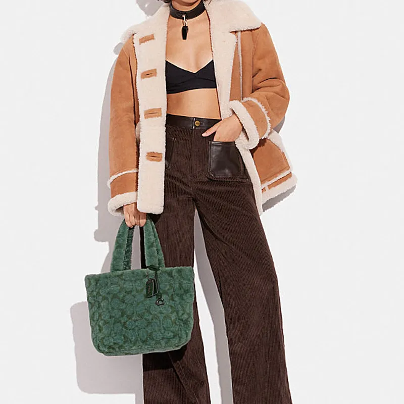 COACH Shearling Tote Bag, Shopping Bag, Handbag, Shoulder Bag, Crossbody Bag Tubas Women's Green-2