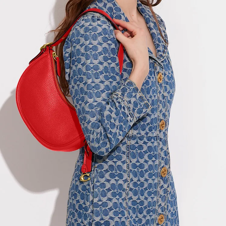COACH Luna Pebbled Leather Handbag Shoulder Bag Women's Red-4