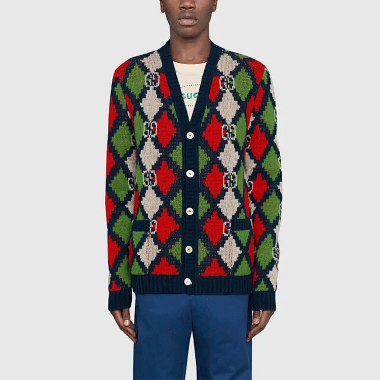 GUCCI Gg Rhombus Knitted Cardigan-3