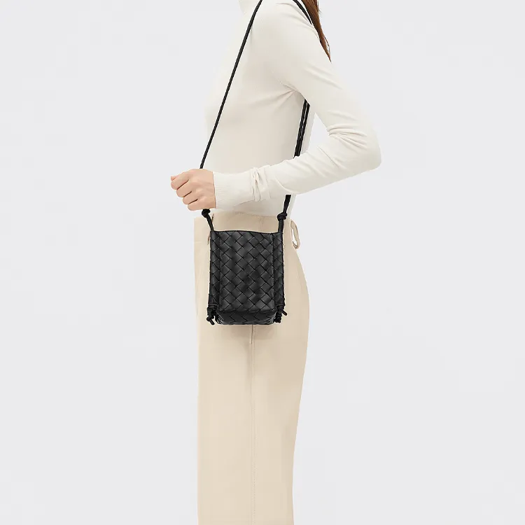 Bottega Veneta Sheepskin Shoulder Bag, Crossbody Bag Women's Black-4