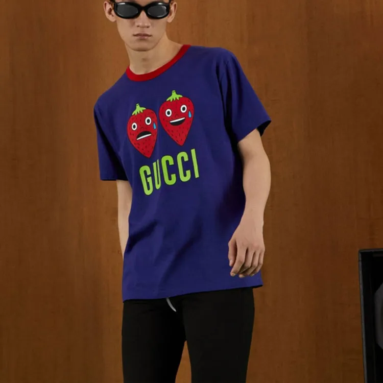 GUCCI Strawberry Print Cotton T Shirt-3
