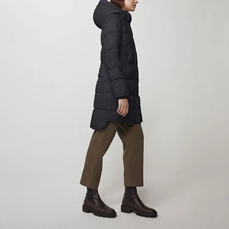 Canada Goose Alliston Series FW22 Solid Color Hooded Fitted Moderate Mid Length Down Jacket Women's Dark Blue-3