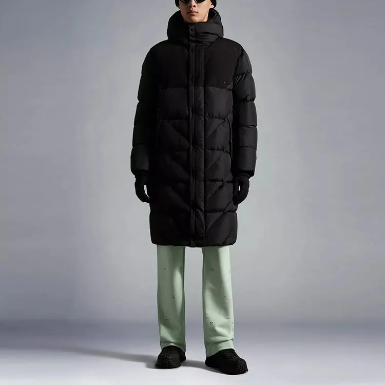 Moncler FW22 Hooded Loose Fit Moderate Mid Length Down Jacket Men's Black-3