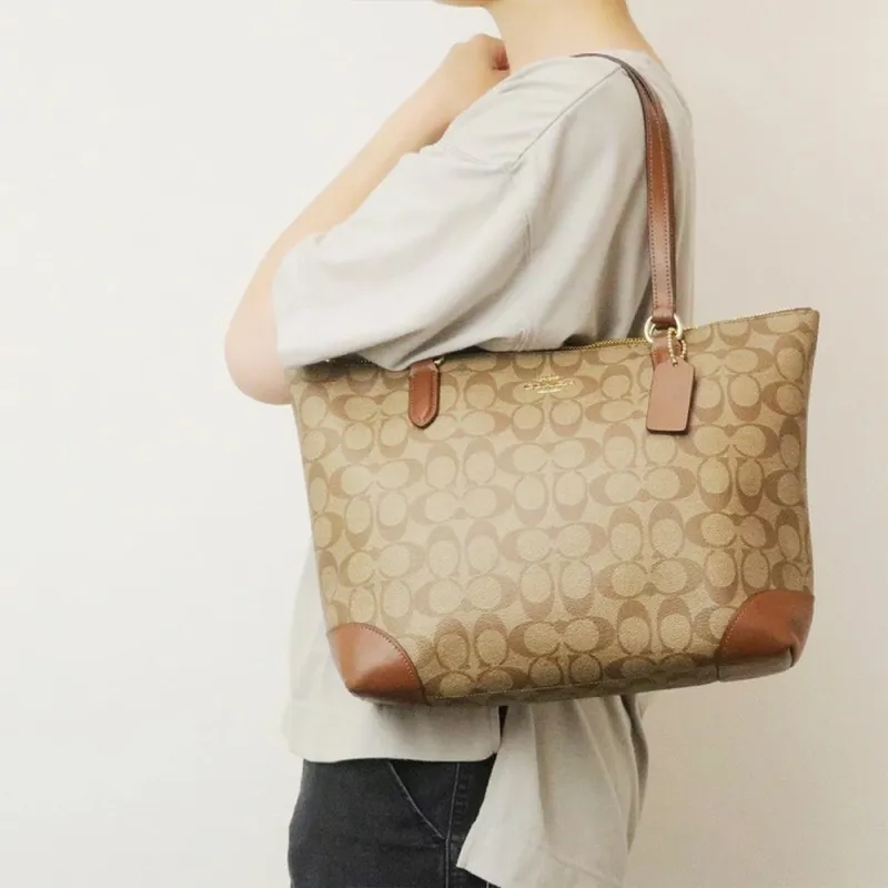 COACH PVC Tote Medium Size Women's Dark Brown & Brown Monogram-4