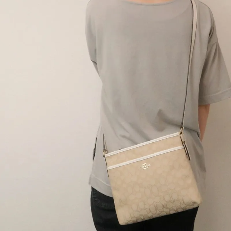 COACH File Canvas With Leather Messenger Bag Shoulder Bag Crossbody Bag Large Size Unisex Khaki & Ecru-2