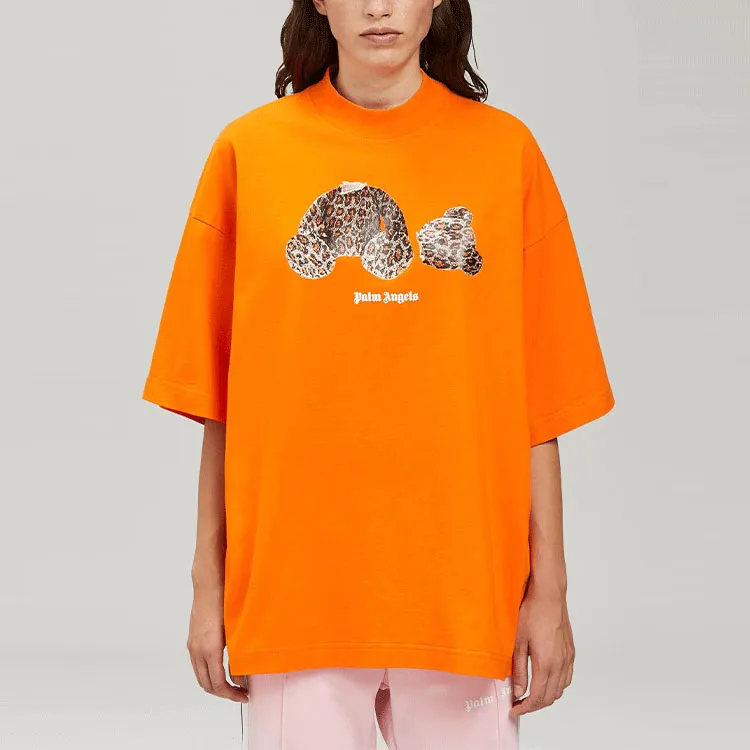 PALM ANGELS Women'ss Leopard Bear Loose T Shirt Orange/Brown-2