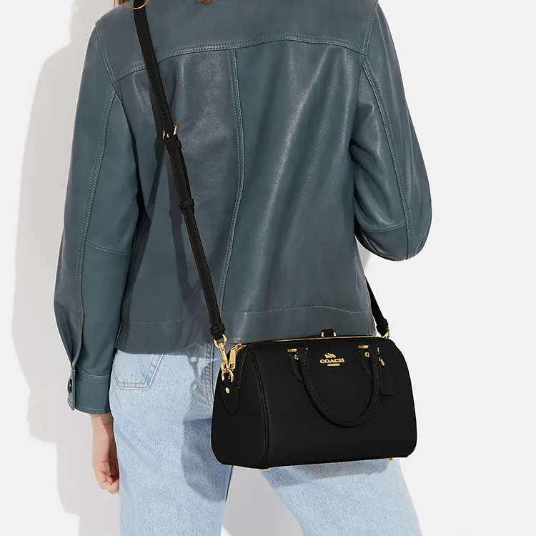 COACH Rowan Cross-Stitch Leather Handbag Shoulder Bag Crossbody Bag Medium Size Women's Black-4
