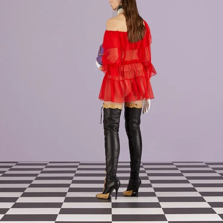 GUCCI Silk Chiffon Dress Red-1