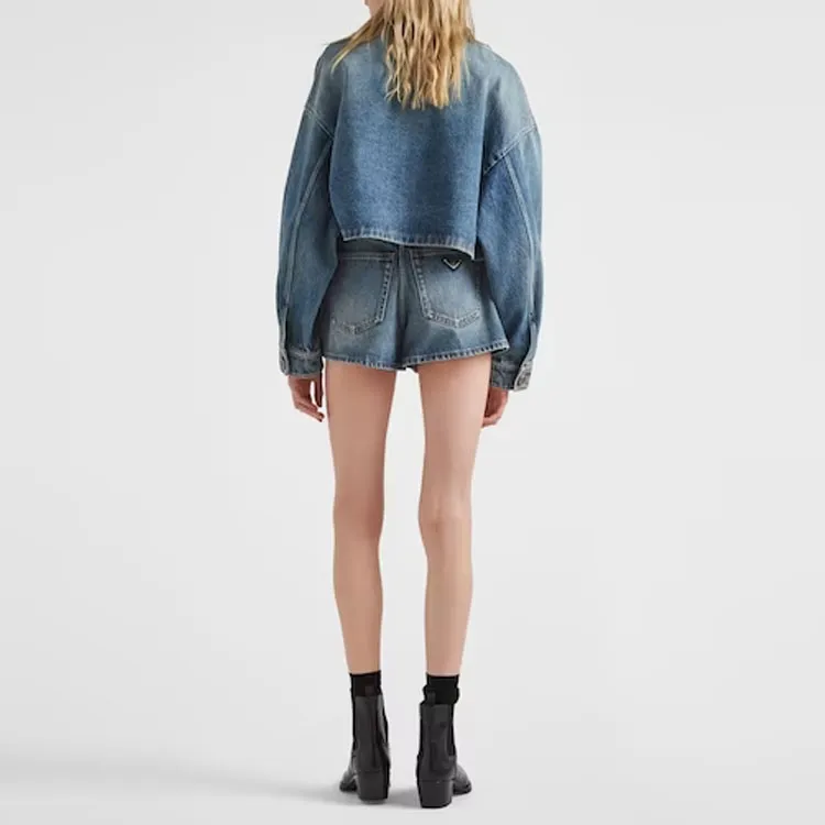 PRADA Triangle logo Denim Shorts-2