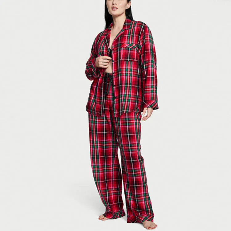 Victoria's Secret Pajama Set Women's Red Green Plaid-1
