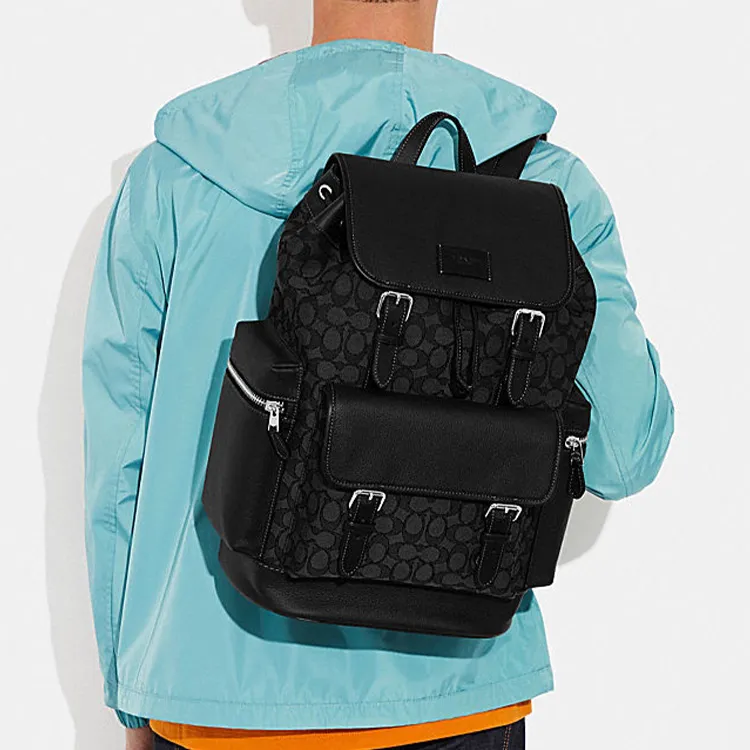 COACH Sprint Cow Leather With Fabric Backpack Tubas Men's Black-3
