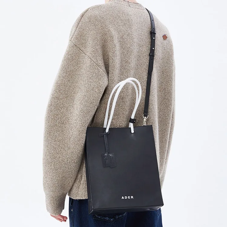 ADER ERROR Cow Leather Tote Bag, Shopping Bag, Shoulder Bag, Crossbody Bag, Handbag Regular Women's Black-3