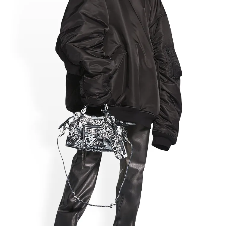 Balenciaga Neo Cagole Fine Grained Sheepskin Shoulder Bag Crossbody Bag Handbags Extra Small Women's Black-10
