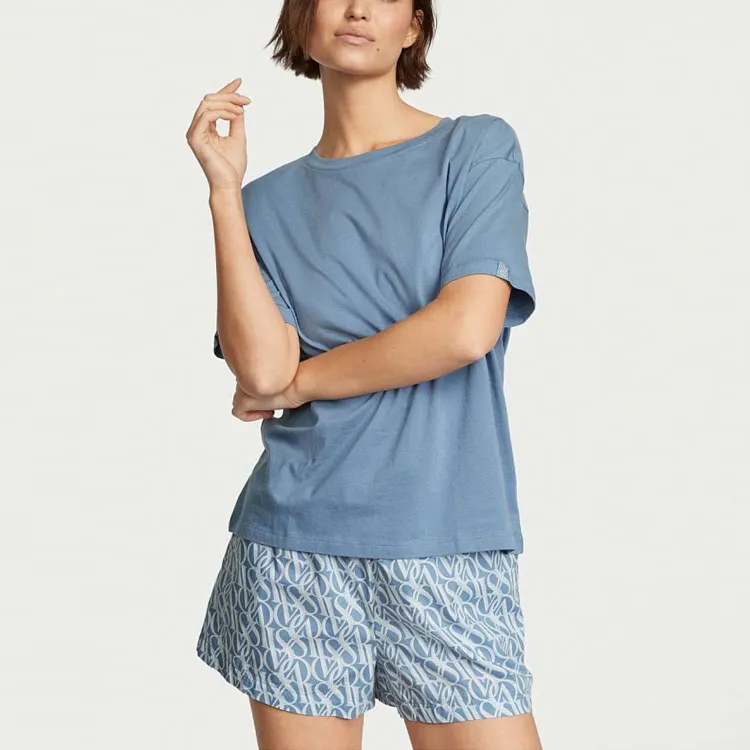 Victoria's Secret Cotton Short Tee Jama Set Pajama Set Women's Denim Blue-2