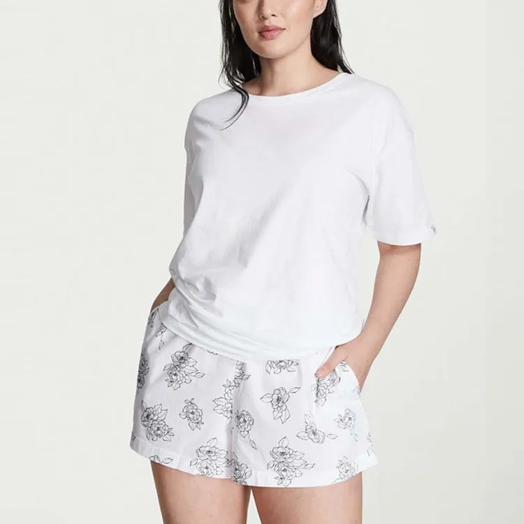 Victoria's Secret Cotton Short Tee Jama Set Pajama Set Women's White Floral Print-1