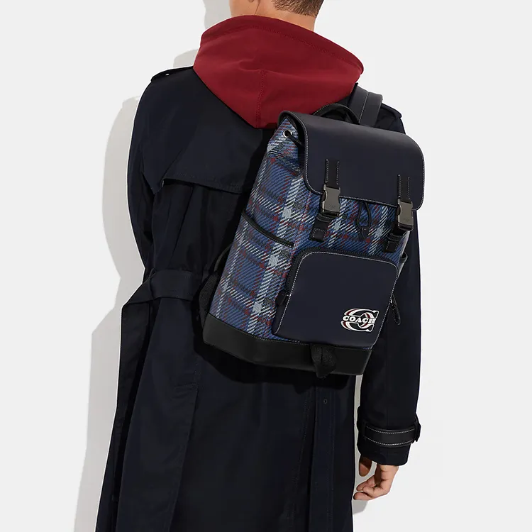 COACH Track Canvas With Calfskin Storage Bag Backpack Tubas Men's Marine Blue-3