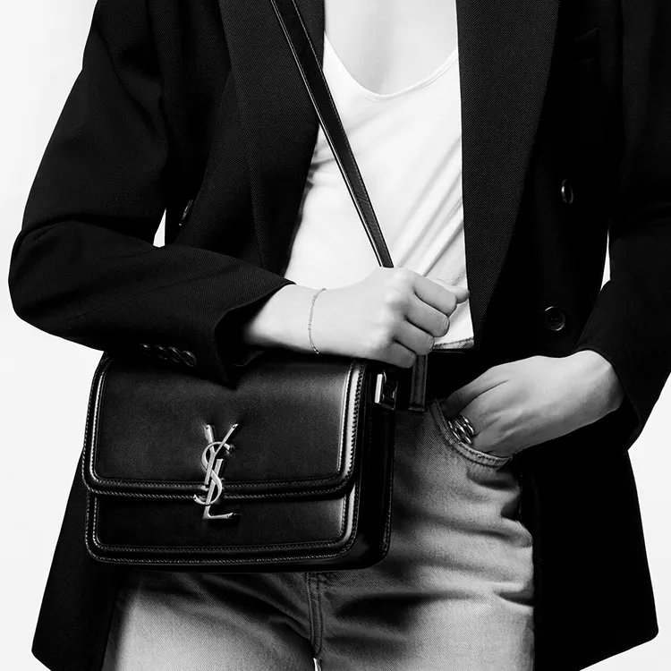 SAINT LAURENT SOLFERINO Cow Leather Tofu Bag Shoulder Bag Crossbody Bag Medium Size Women's Black/Beige-7