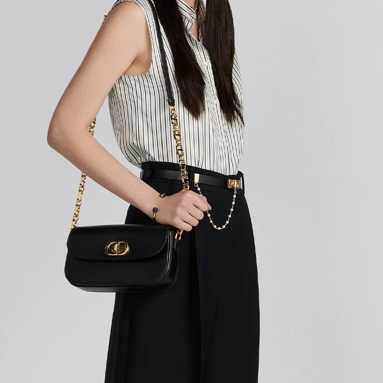 DIOR 30 Montaigne Smooth Cow Leather Shoulder Bag, Crossbody Bag Regular Women's Gray Ivory-6