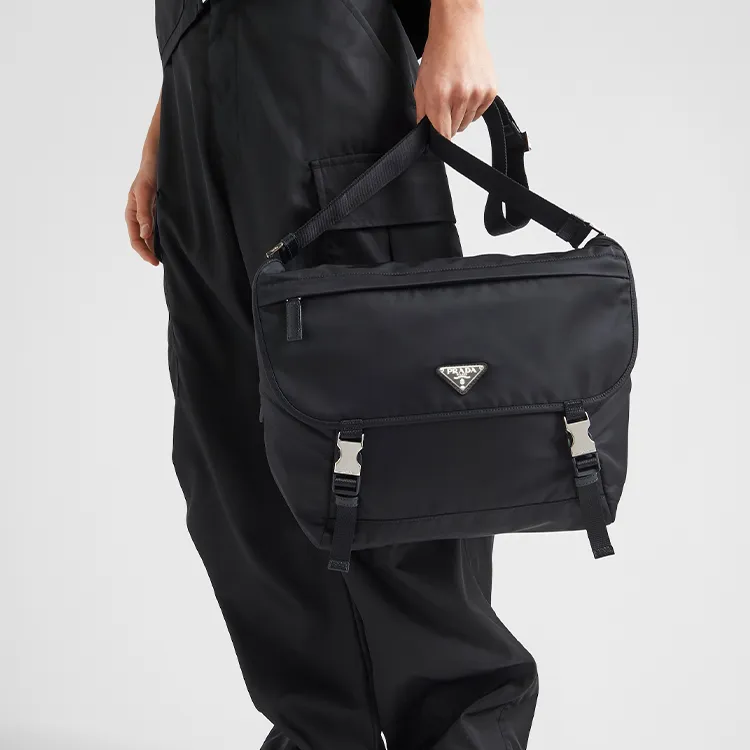 PRADA Fabric Messenger Bag Crossbody Bag Shoulder Bag Men's Black-7