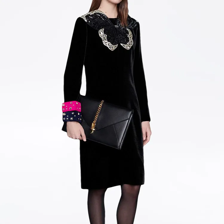 GUCCI Sylvie 1969 Leather Handheld Shoulder Bag Women's Black-4
