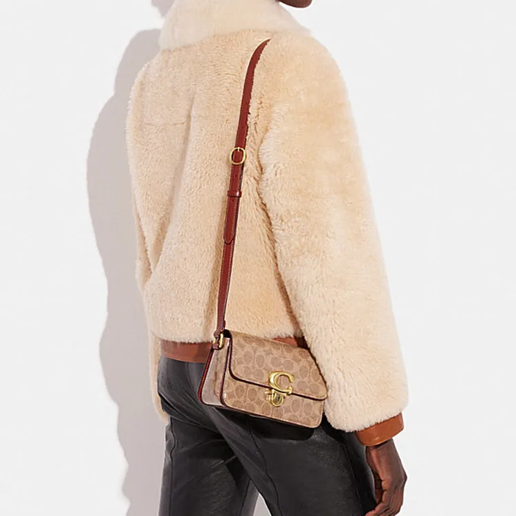 COACH Studio Patent Leather With Calfskin Crossbody Bag, Shoulder Bag Women's Khaki-4