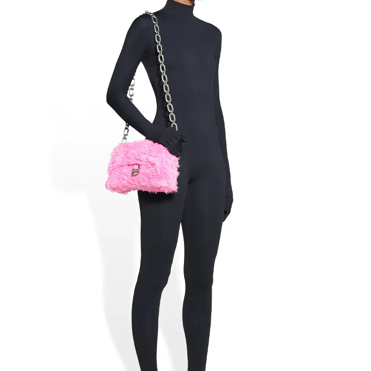 Balenciaga Downtown Faux Fur Crossbody Bag, Shoulder Bag Mini Women's Pink-6