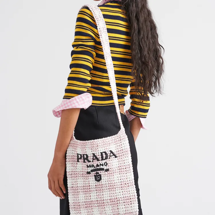 PRADA Straw And Wicker And Raffia Portable Crossbody Bag Shoulder Bag Women's Pink-4