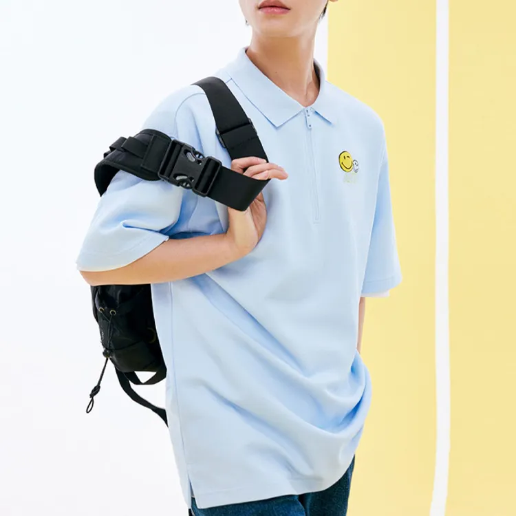 Anta x SMILEYWORLD Life Collection Polo Shirt Unisex Cloudy Blue-2