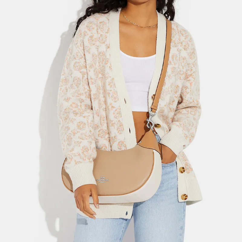 COACH Hobo Pebbled Leather Shoulder Bag, Crescent Bag, Handbag, Shoulder Bag Women's Khaki-5