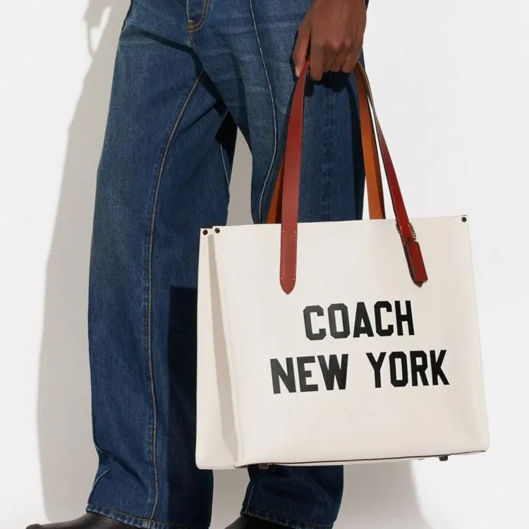 COACH Pebbled Leather With Wax Plant Leather And Coated Canvas One Shoulder Handbag Tubas Men's White-4