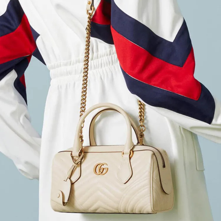 GUCCI Marmont Leather Shoulder Bag Crossbody Bag Handbag Small Size Women's White-10