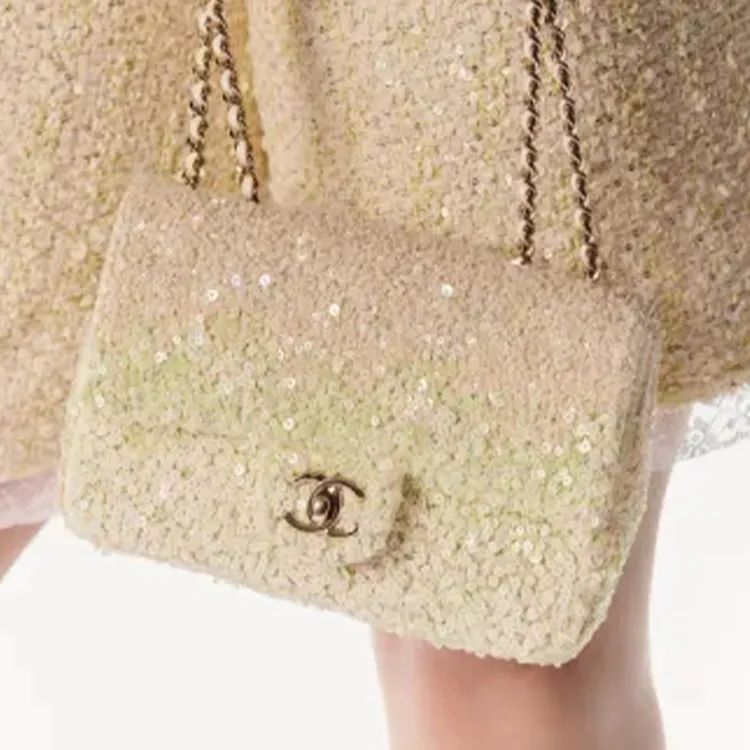 CHANEL Metal Flap Bag, Crossbody Bag, Shoulder Bag Mini Women's Light Green & White-7